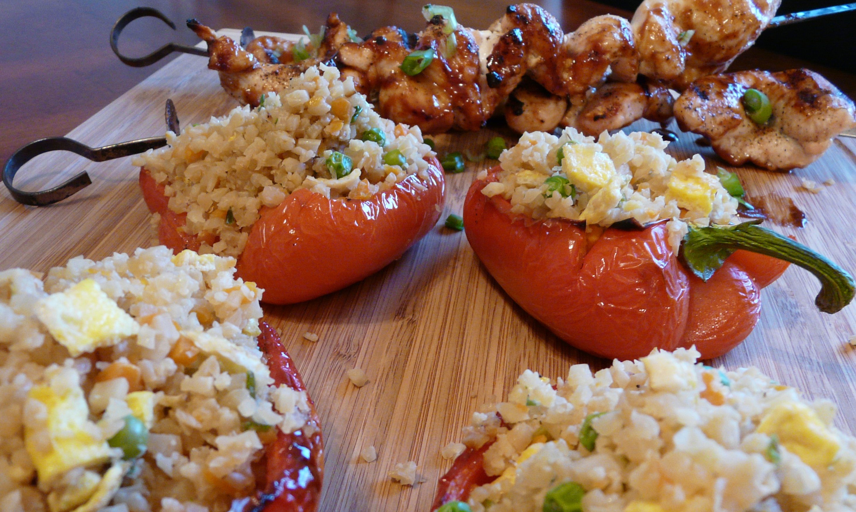 Fried Rice Stuffed Bell Peppers With Hoisin Chicken Skewers Ways To My Heart